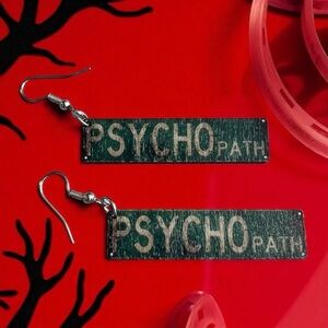 PSYCHO PATH Earrings Fun Halloween Goth True Crime lover Great gift Funny